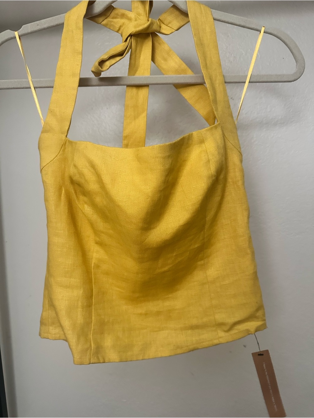 Reformation Malika Linen Halter Top in Sunflower